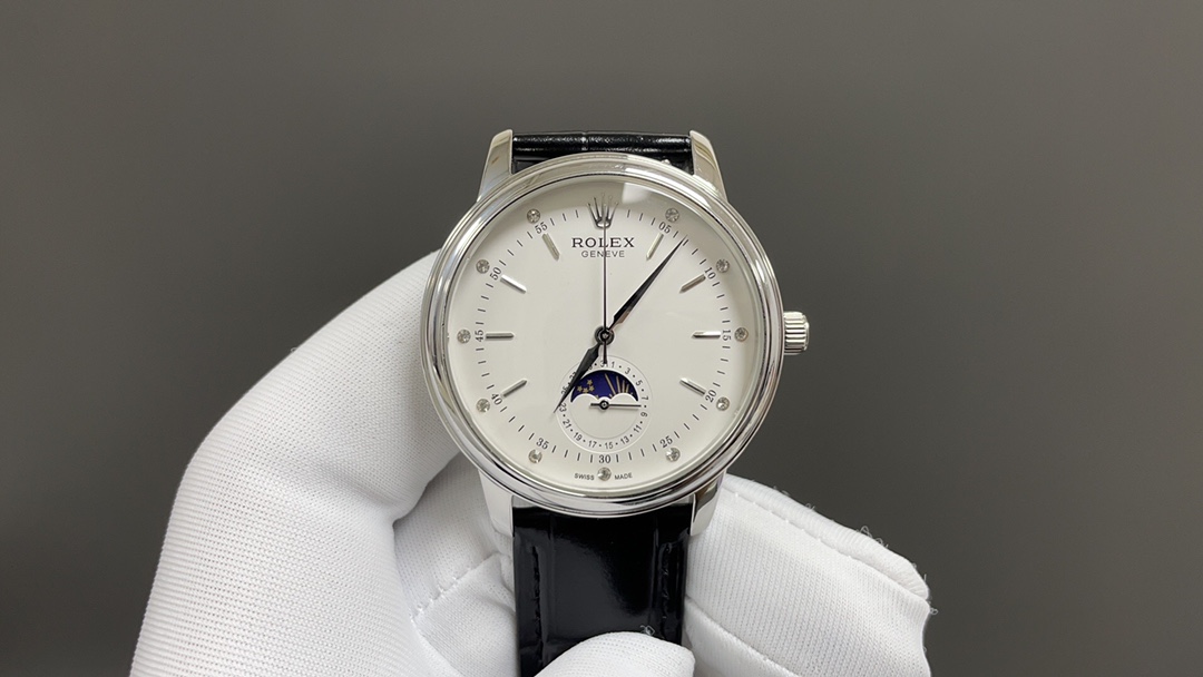 Rolex Cellini Watch Blue Men Cowhide