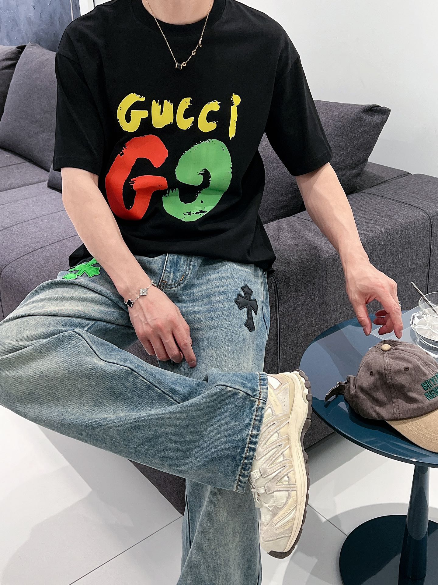 Gucc*古家2024SS新款短袖圆领T恤高端订制设计前卫时尚！双G设计经典且时尚百搭款高端定制240克