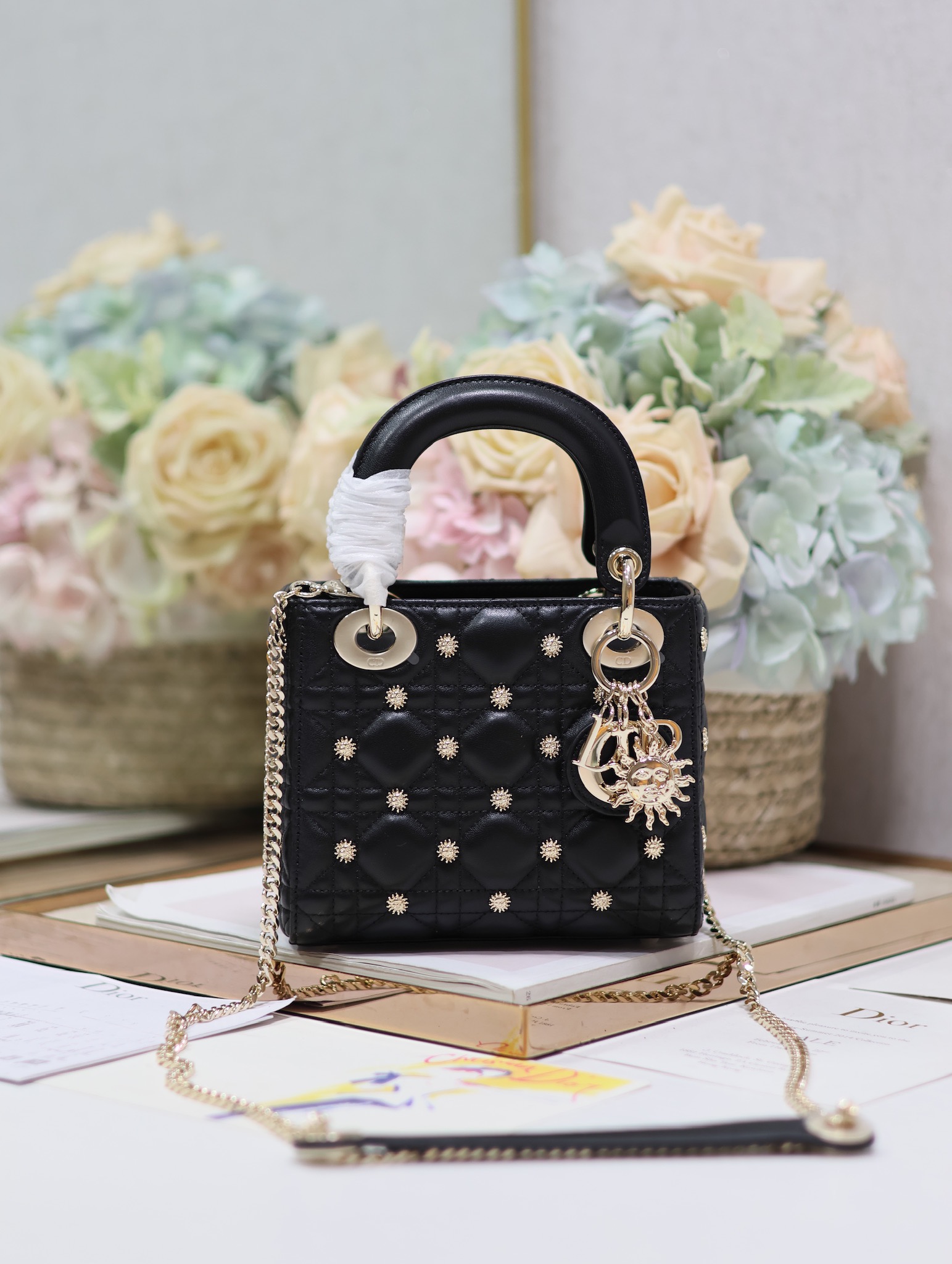 Dior Bags Handbags Black Gold Lambskin Sheepskin Lady Chains