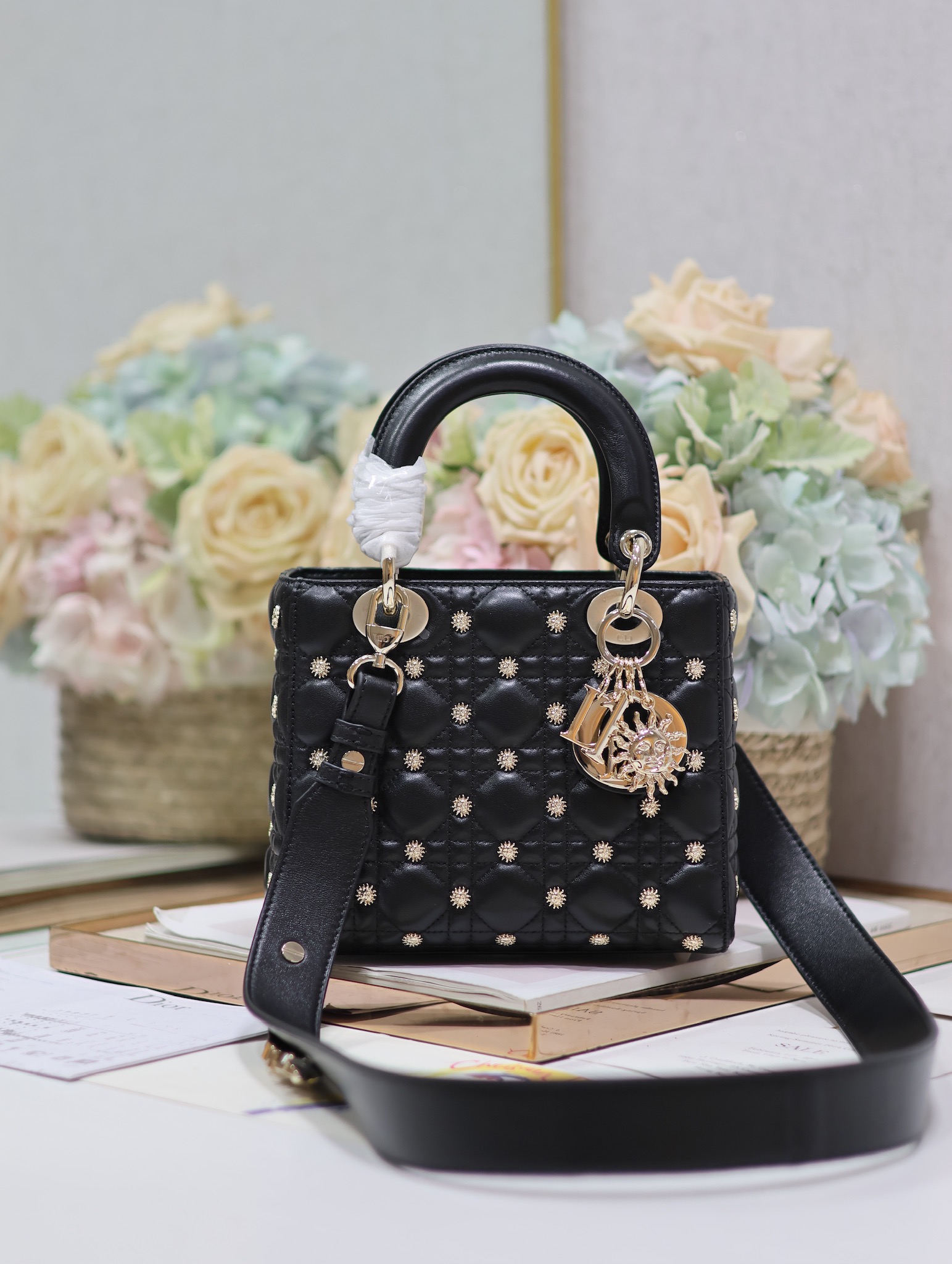 Dior Bags Handbags Black Gold Lambskin Sheepskin Lady