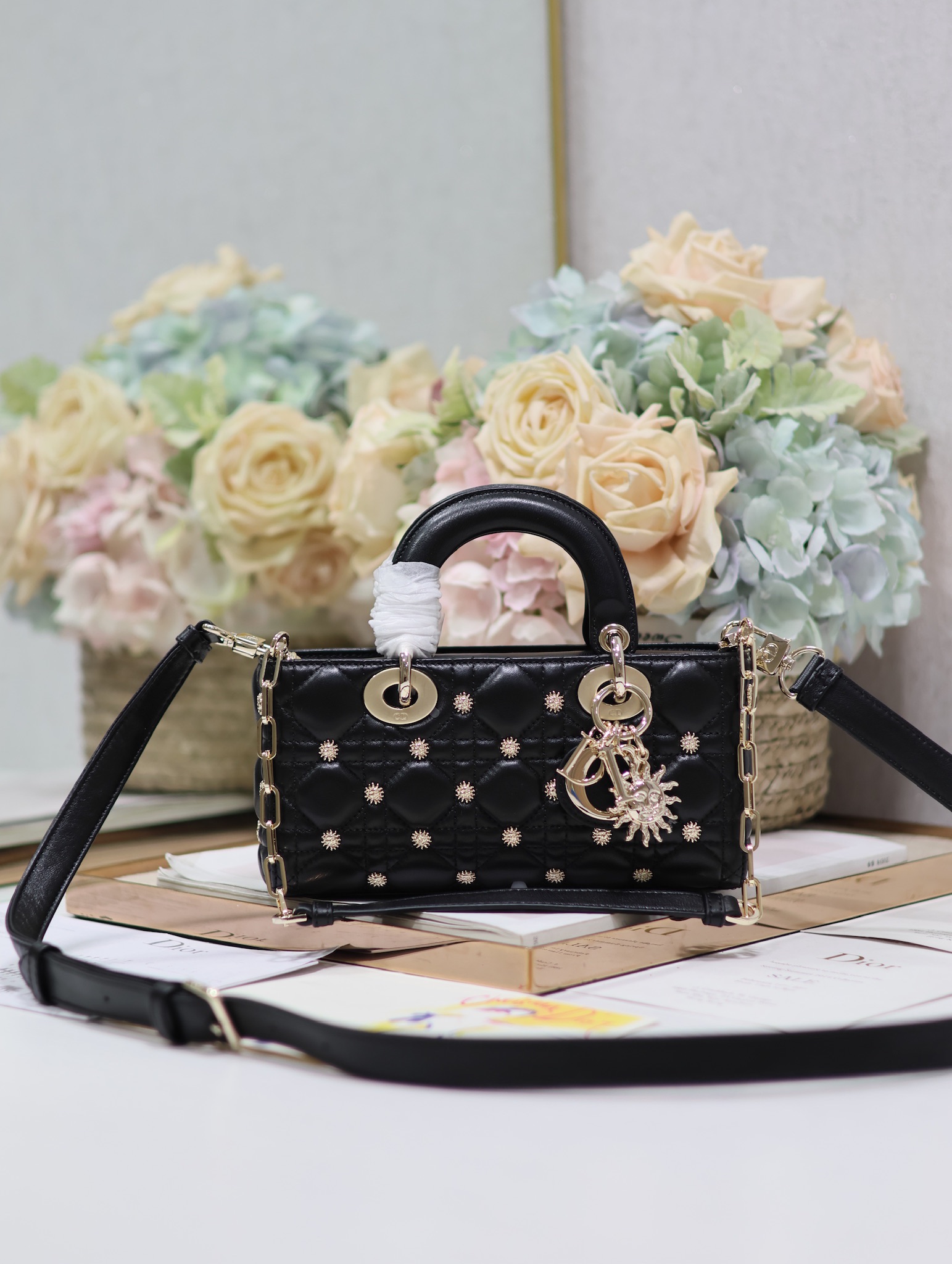Dior Bags Handbags Black Gold White Resin Sheepskin Lady Chains