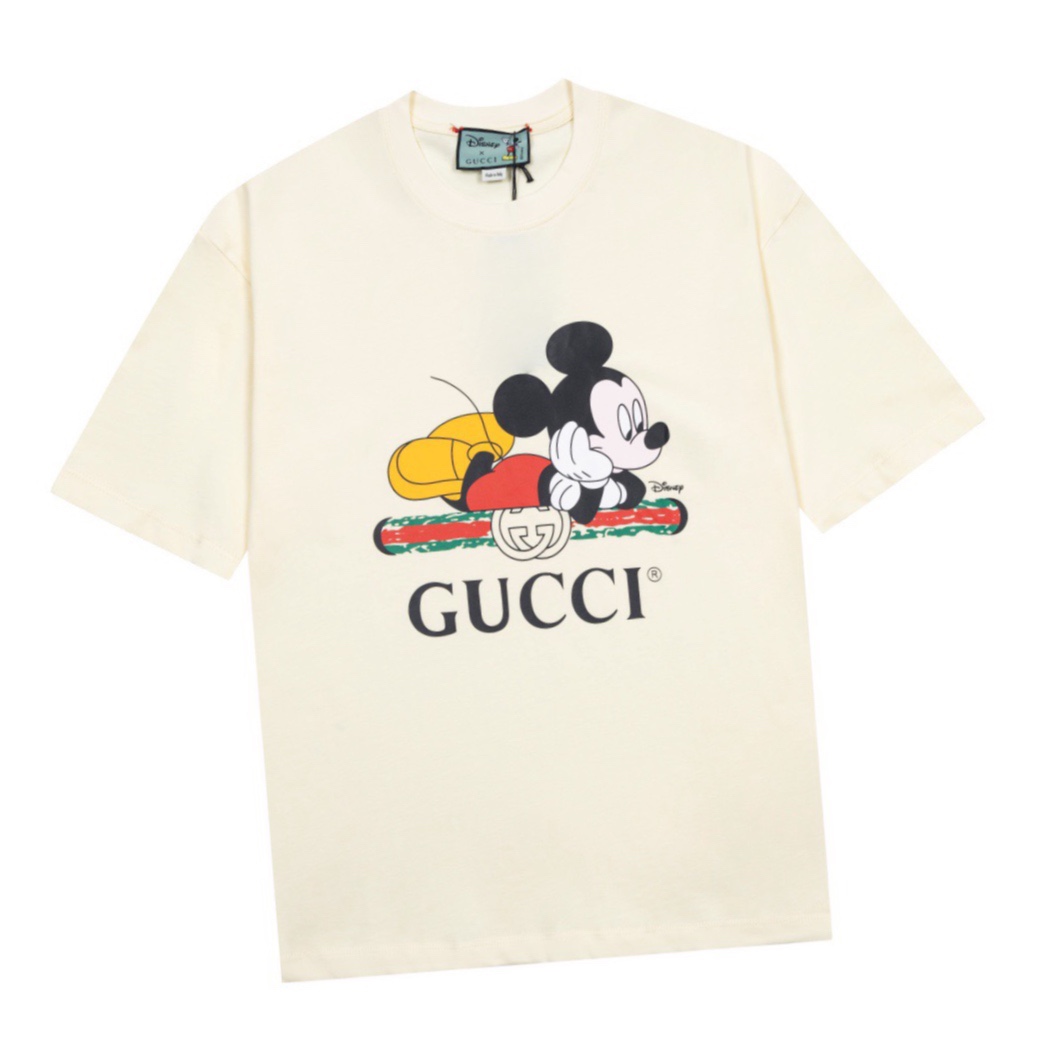 140 古驰/Gucci x Dsiney 夏季新品 联名款米奇印花圆领短袖T恤 定织克重180针织棉