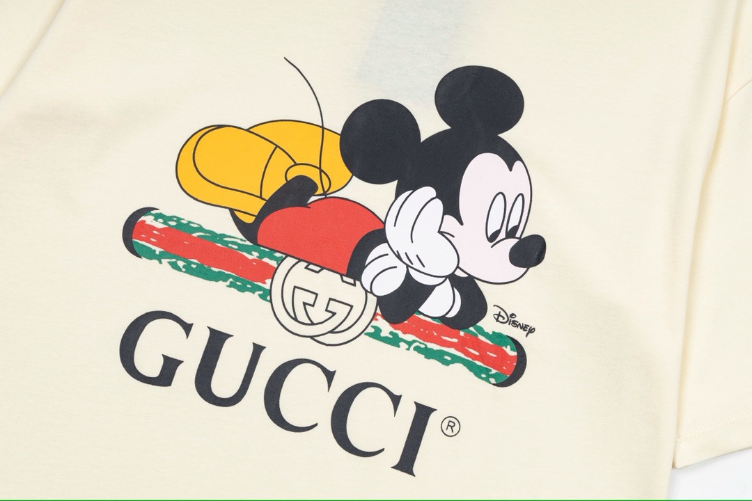 140 古驰/Gucci x Dsiney 夏季新品 联名款米奇印花圆领短袖T恤 定织克重180针织棉