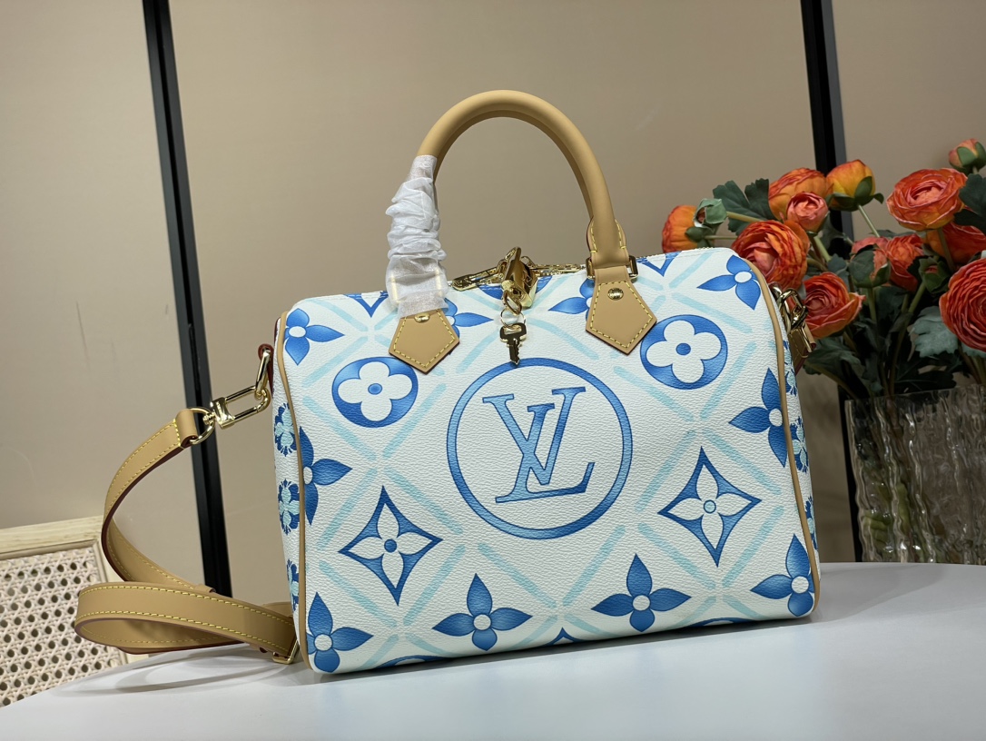 Louis Vuitton LV Speedy Sacs À Main Bleu Couleur rose Imprimé Toile Série d’été Circle M11264