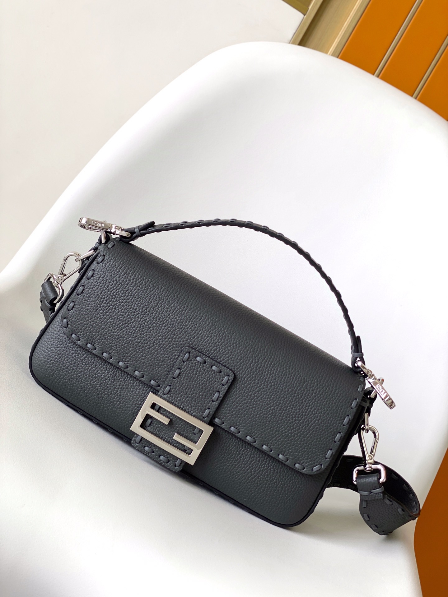 Fendi Baguette Medium Gray Leather Shoulder Bag, Classic Design 1 i1717654557 3024 0