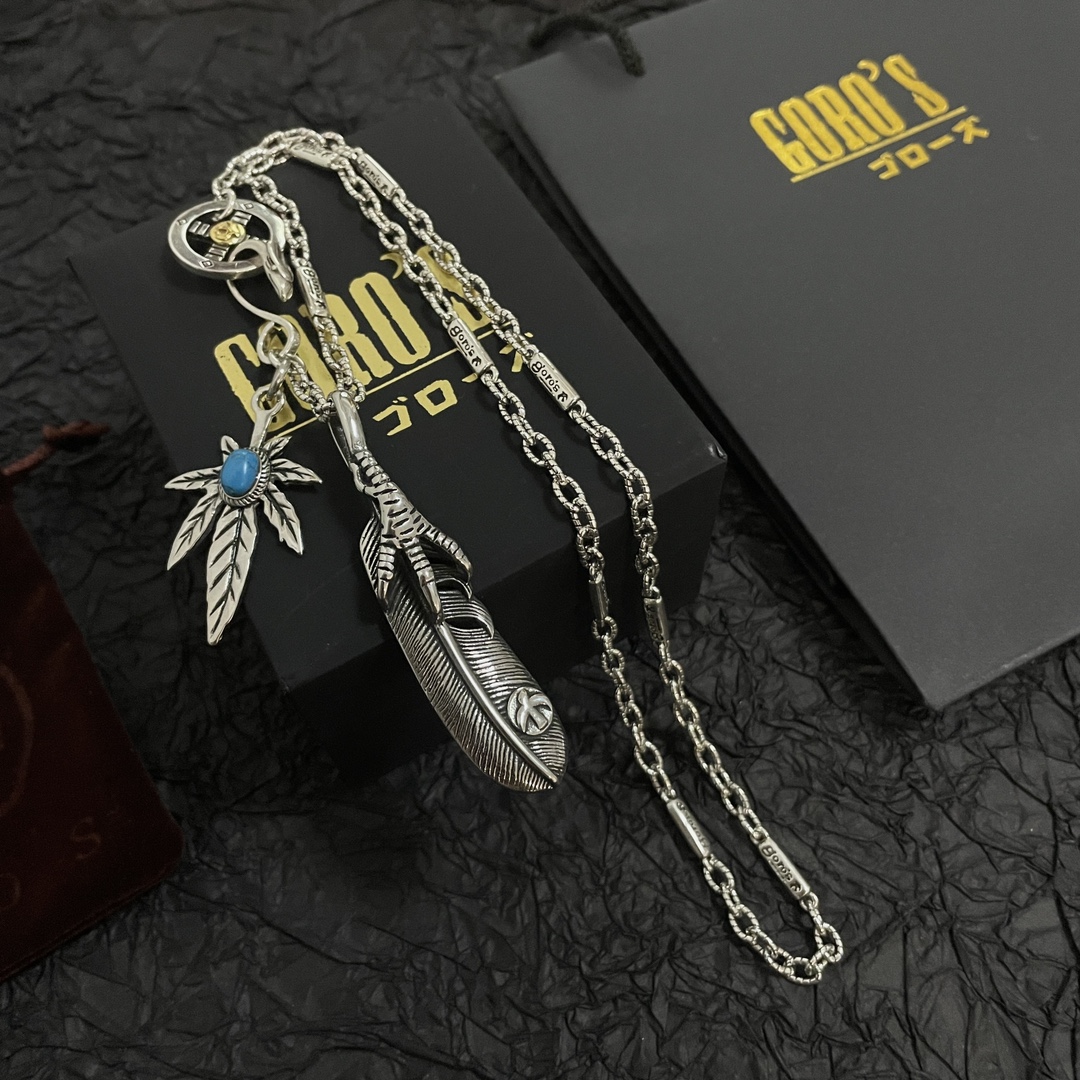 💰150    【新品上架】Goro’s高桥吾郎 羽毛吊坠 经典高桥项链  顶级版本 认准独家拍摄 主攻高端市场 绝对区别普通版本!图片产品细节与ZP一致!原版制作工艺 精工品质 纯手工打造 ~正品开模💝潮流时尚必备 男女均可佩戴 情侣款同款 摇滚朋克泰银风格 复古元素 潮流百搭 官网同款❤️