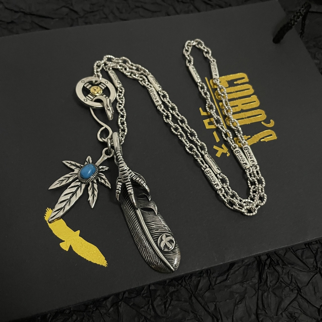 💰150    【新品上架】Goro’s高桥吾郎 羽毛吊坠 经典高桥项链  顶级版本 认准独家拍摄 主攻高端市场 绝对区别普通版本!图片产品细节与ZP一致!原版制作工艺 精工品质 纯手工打造 ~正品开模💝潮流时尚必备 男女均可佩戴 情侣款同款 摇滚朋克泰银风格 复古元素 潮流百搭 官网同款❤️