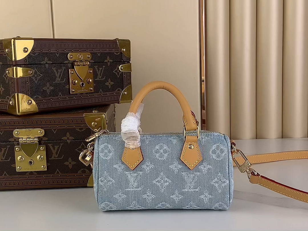 Louis Vuitton LV Speedy Luxus
 Taschen Handtaschen Blau Hellblau Baumwolle m11212