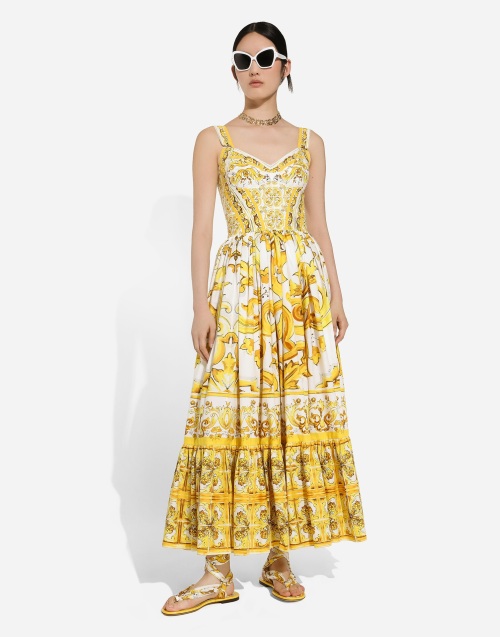 Dolce&Gabbana Yellow Floral Print Midi Dress with Heavy Lace Details 1 Dolce&Gabbana Yellow Floral Print Midi Dress with Heavy Lace Details