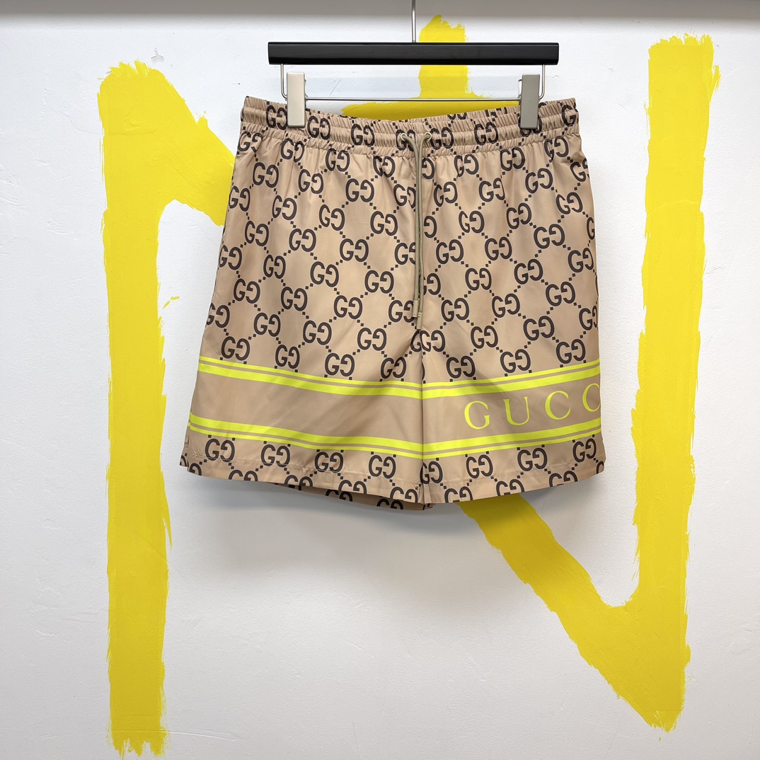 Gucci Clothing Shorts Beige Green Printing Nylon Fall Collection GG Supreme