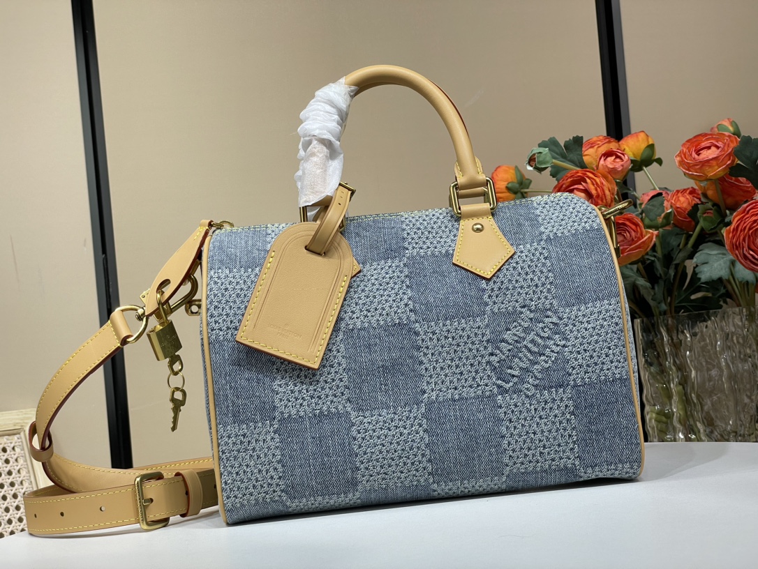 Louis Vuitton LV Speedy Sacs À Main Bleu Cadre en bois à carreaux Fashion N40700