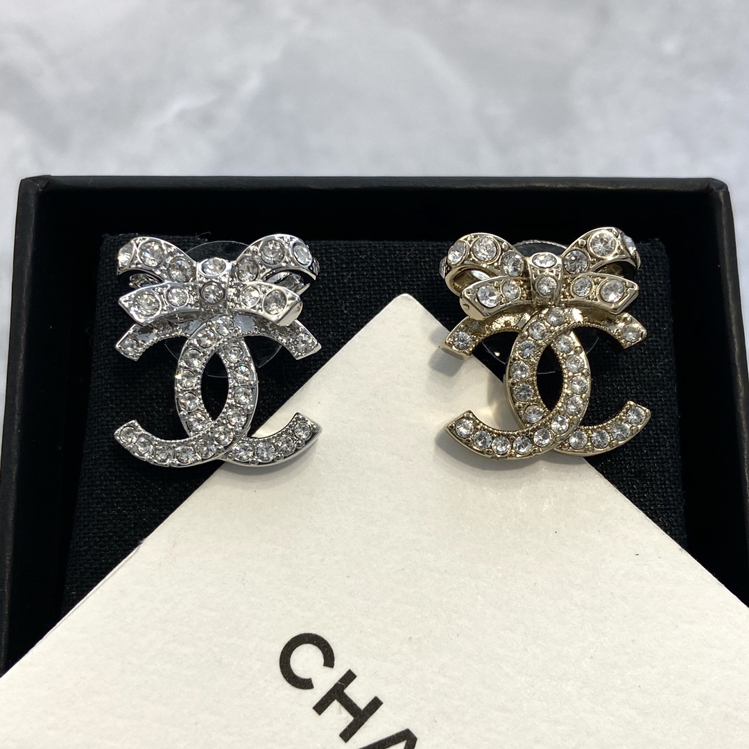 NO:102267,CH@NEL Xiang@er bow double C stud earrings, Chanel earrings, chanel19860909CH@NEL香@儿 蝴蝶结双c耳钉,香奈儿耳钉,chanel,Jewelry