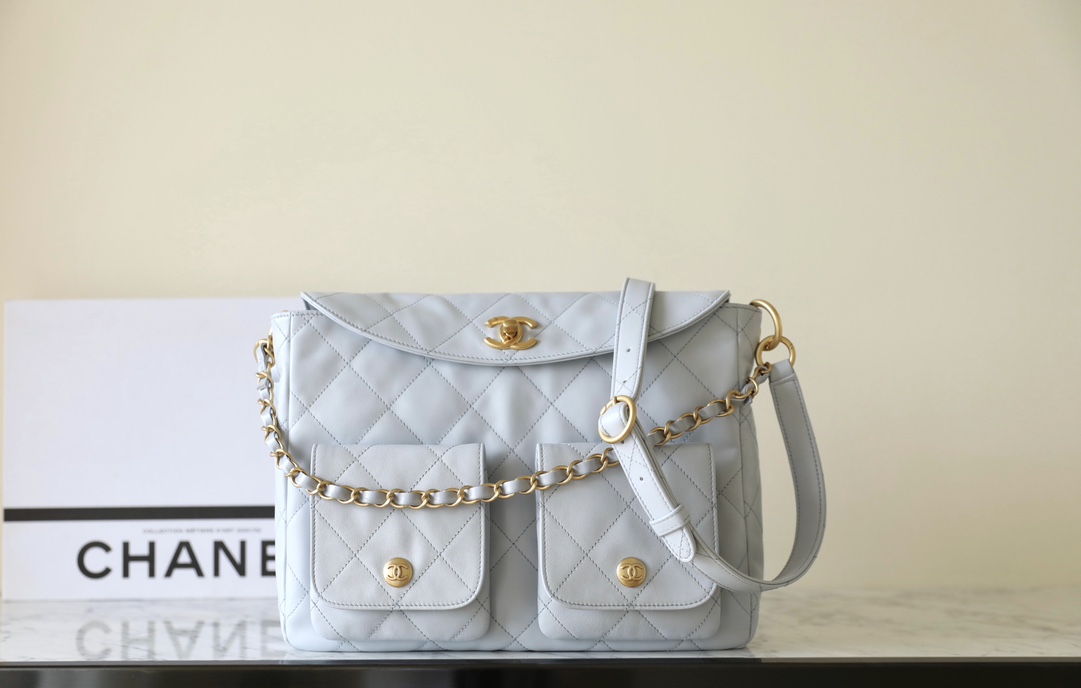 Chanel Good
 Crossbody & Shoulder Bags Messenger Bags Blue Grey Light Gray Calfskin Cowhide Spring/Summer Collection Vintage