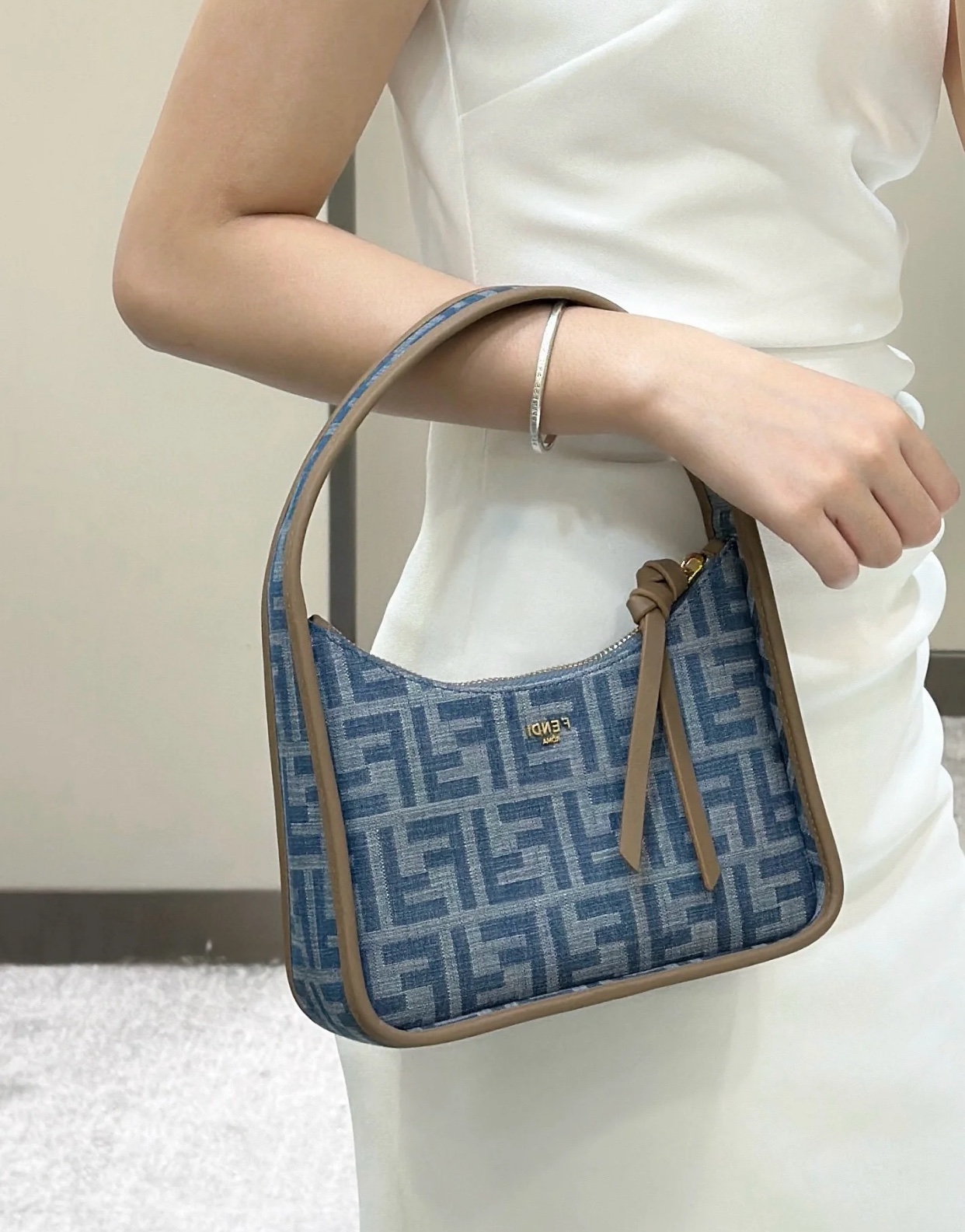 Fendi [Fendessence mini handbag] light blue denim