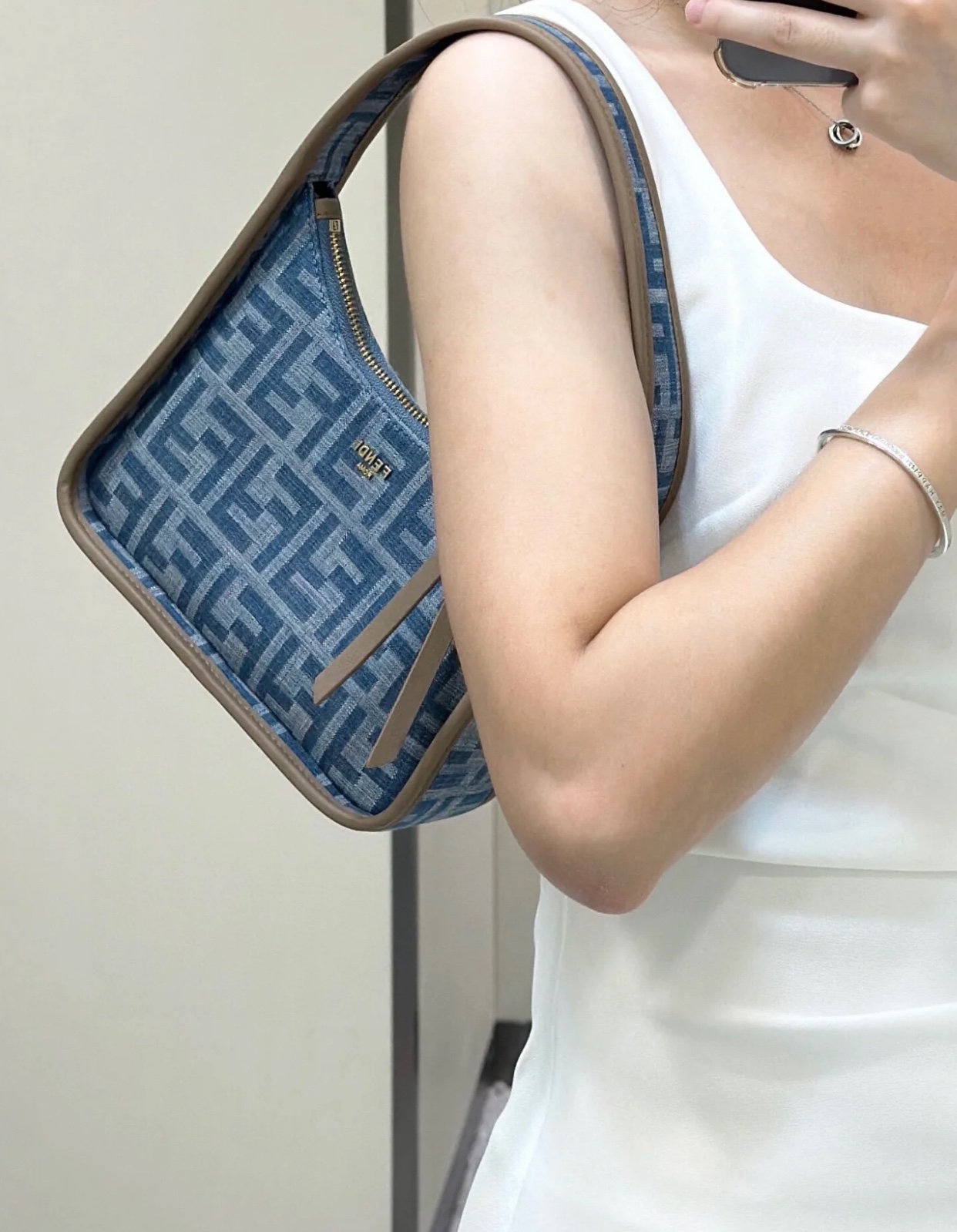 Fendi [Fendessence mini handbag] light blue denim
