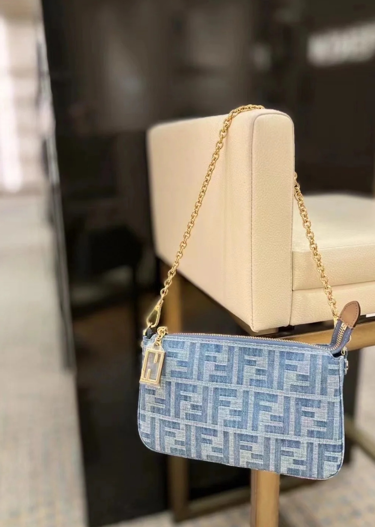 Fendi Premium Details [Baguette Clutch] Light Blue Denim