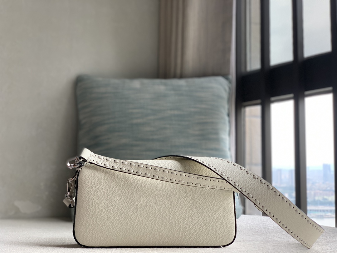 Fendi [Iconic Baguette Medium Handbag] Ice White Silver Buckle
