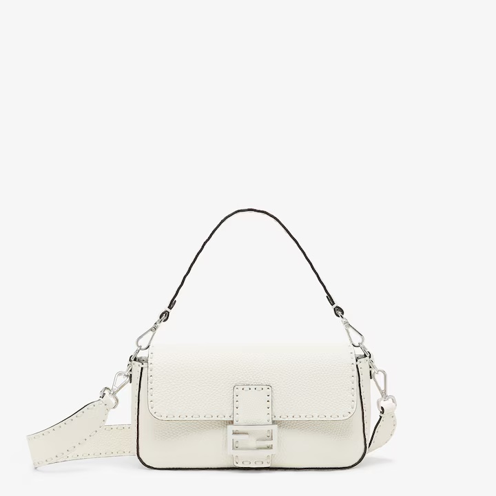 Fendi [Iconic Baguette Medium Handbag] Ice White Silver Buckle F2658 Official Show