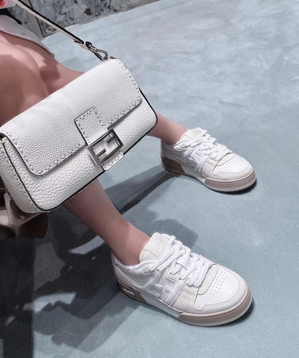 Fendi Iconic Baguette Medium HandbagIce white silver buckle F2658 is so popular