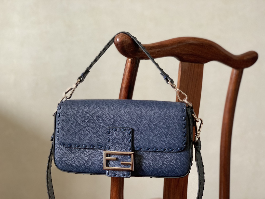 Fendi [Iconic Baguette Medium Handbag] Blue Silver Buckle