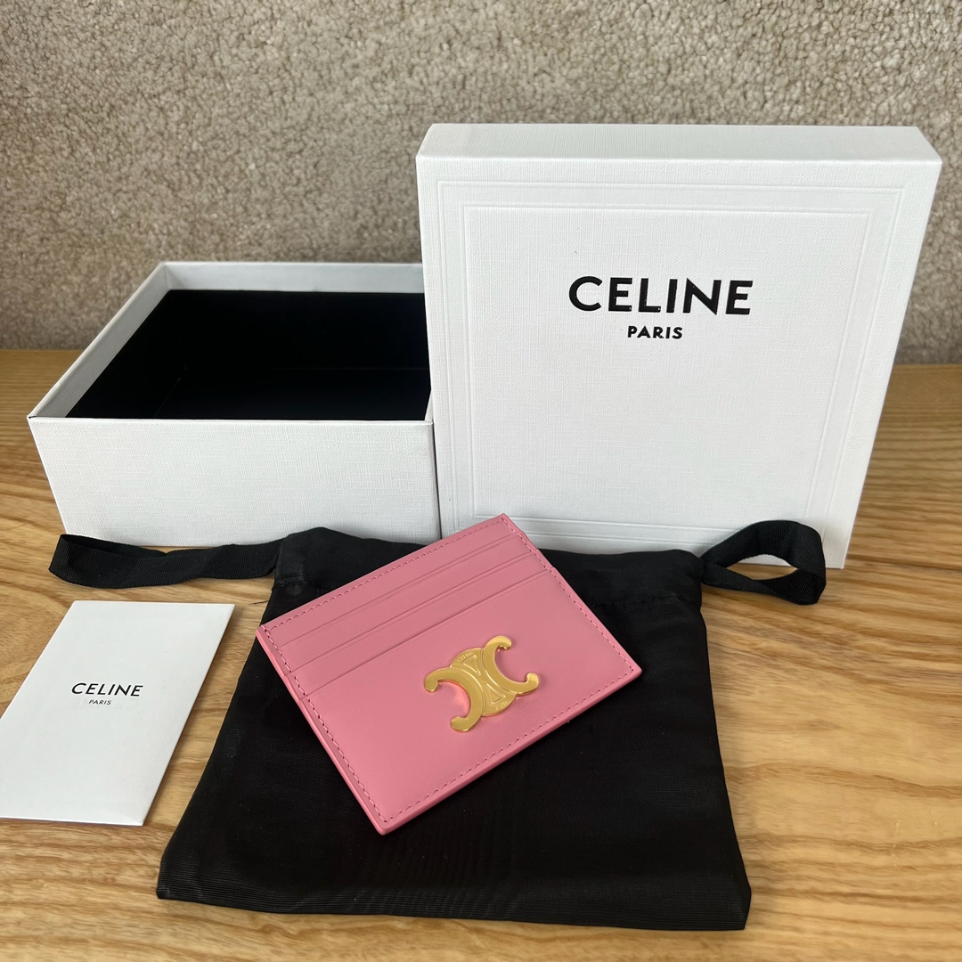 TRIOMPHE亮泽牛皮革卡包，10.5X7厘米，牛皮，衬里:牛皮革/织物金色饰面6个卡槽，1个扁平口袋