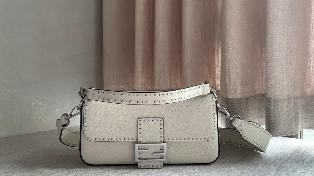 Fendi [Iconic Baguette Medium Handbag] Ice White Silver Buckle F2658