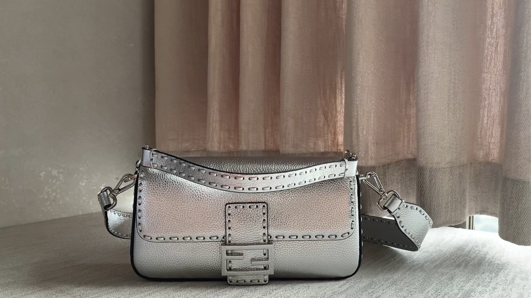 Fendi [Iconic Baguette Medium Handbag] Silver Baguette