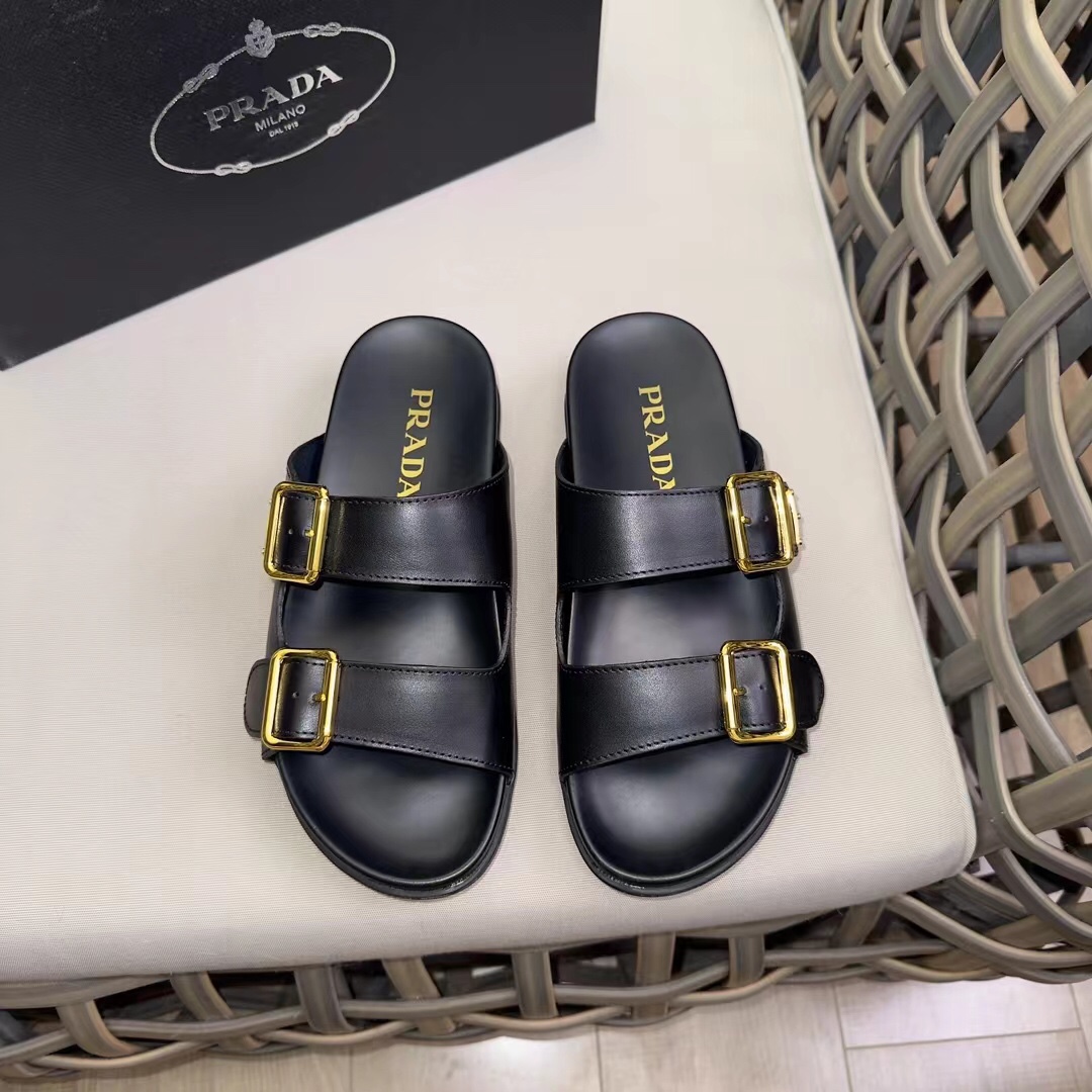 Prada Replicas
 Shoes Sandals Slippers Men Genuine Leather Rubber Sheepskin Summer Collection Casual