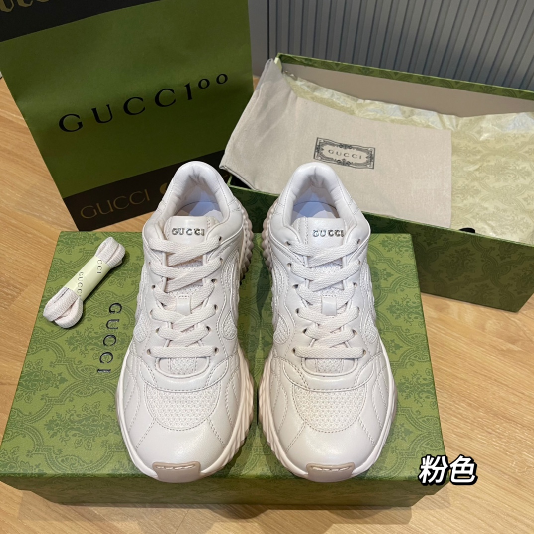 Gucci Ripple 波浪底 老爹鞋 皮革 網布 粉色