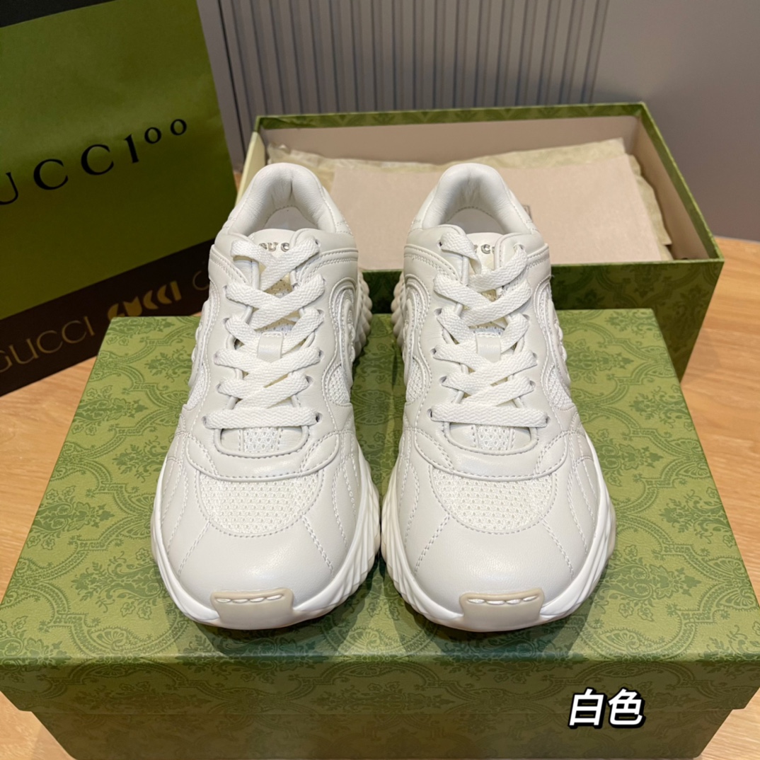 Gucci Ripple 波浪底 老爹鞋 白色 皮革 網布