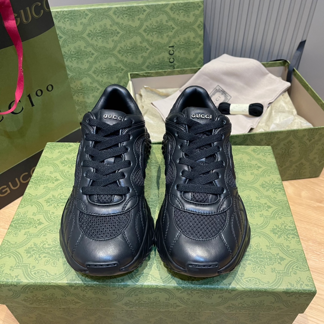 Gucci Ripple 波浪 老爹鞋 皮革 網布 黑色