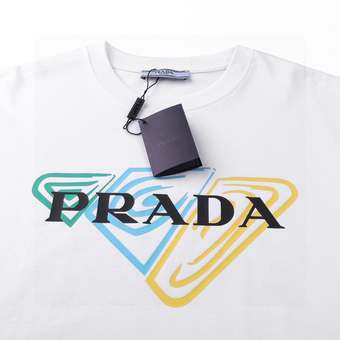 140 普拉达/Prada 夏季新款高端品质 经典字母三角logo圆领短袖T恤