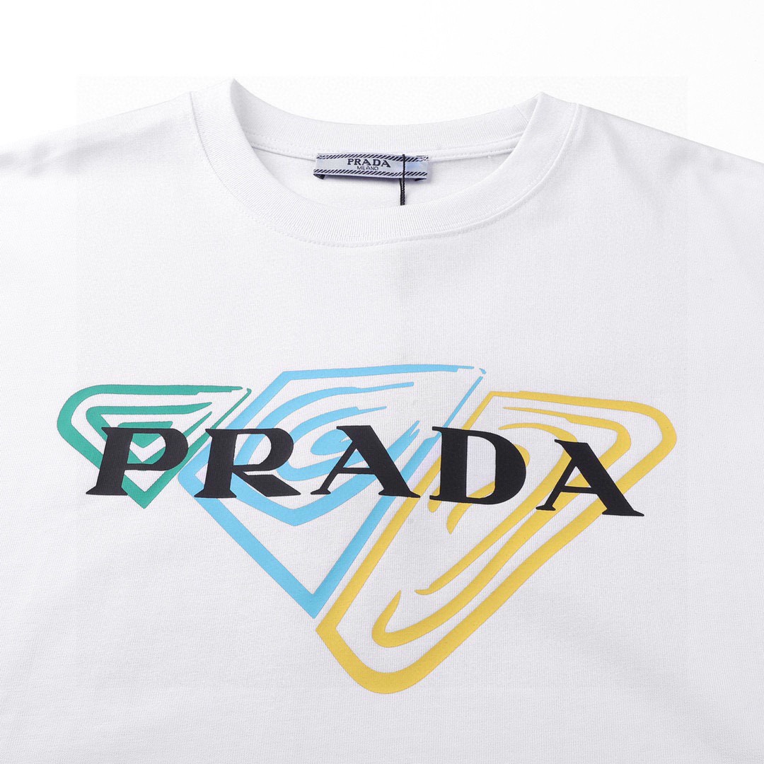 140 普拉达/Prada 夏季新款高端品质 经典字母三角logo圆领短袖T恤