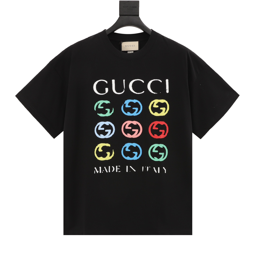 Gucci Odzież T-Shirt Kolor moreli Czarny Doodle Drukowanie Unisex Bawełna Kolekcja wiosenno-letnia Fashion Krótki rękaw