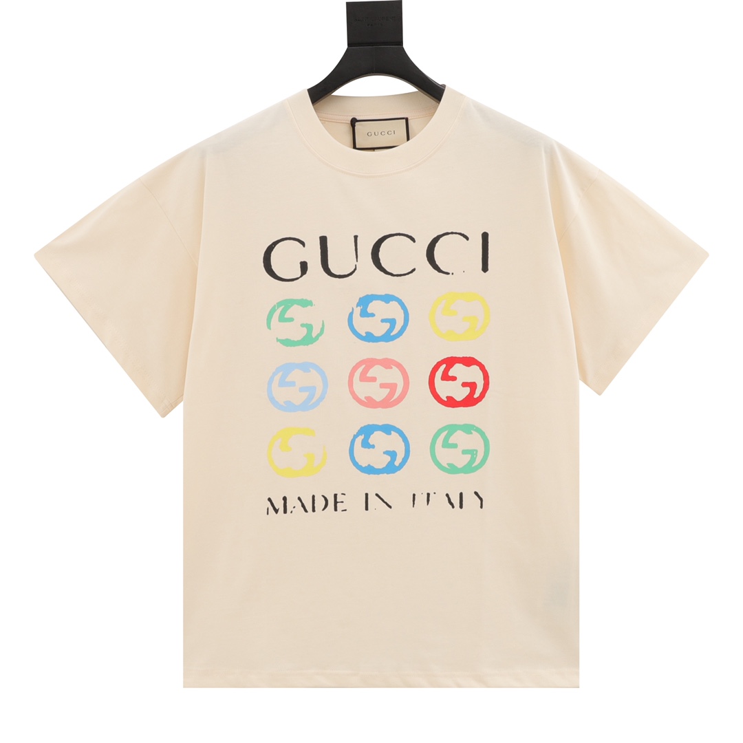 Gucci Odzież T-Shirt Najwyższej jakości fałszywy
 Kolor moreli Czarny Doodle Drukowanie Unisex Bawełna Kolekcja wiosenno-letnia Fashion Krótki rękaw