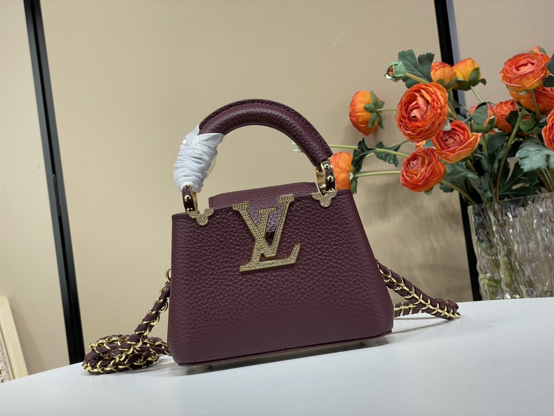 Louis Vuitton LV Capucines Sacs À Main Meilleure qualité de réplique
 Bourgogne Rouge Taurillon La chaîne M48865