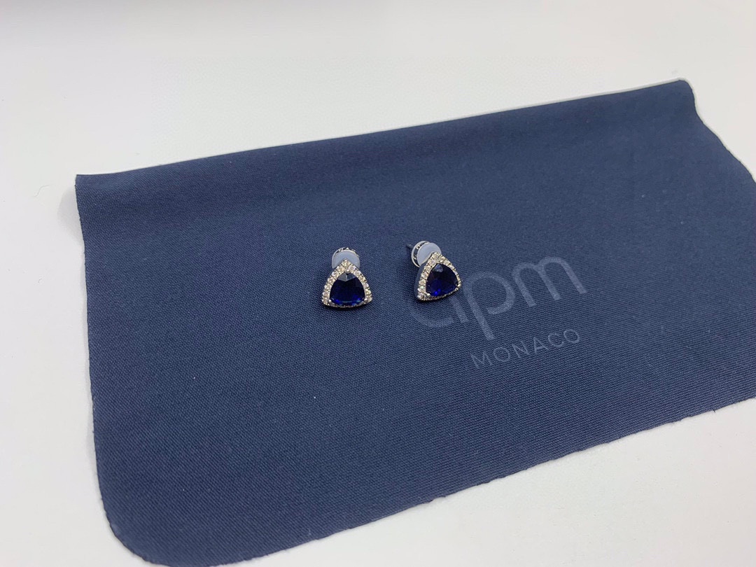 APm Monaco 密镶蓝色三角形耳钉几何高贵耳坠生日礼物。