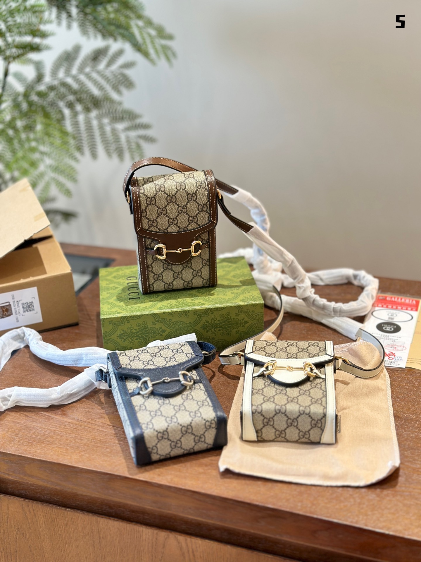 Gucci Handbags Mini Bags Beige Brown Gold Canvas Chamois 1955 Mini