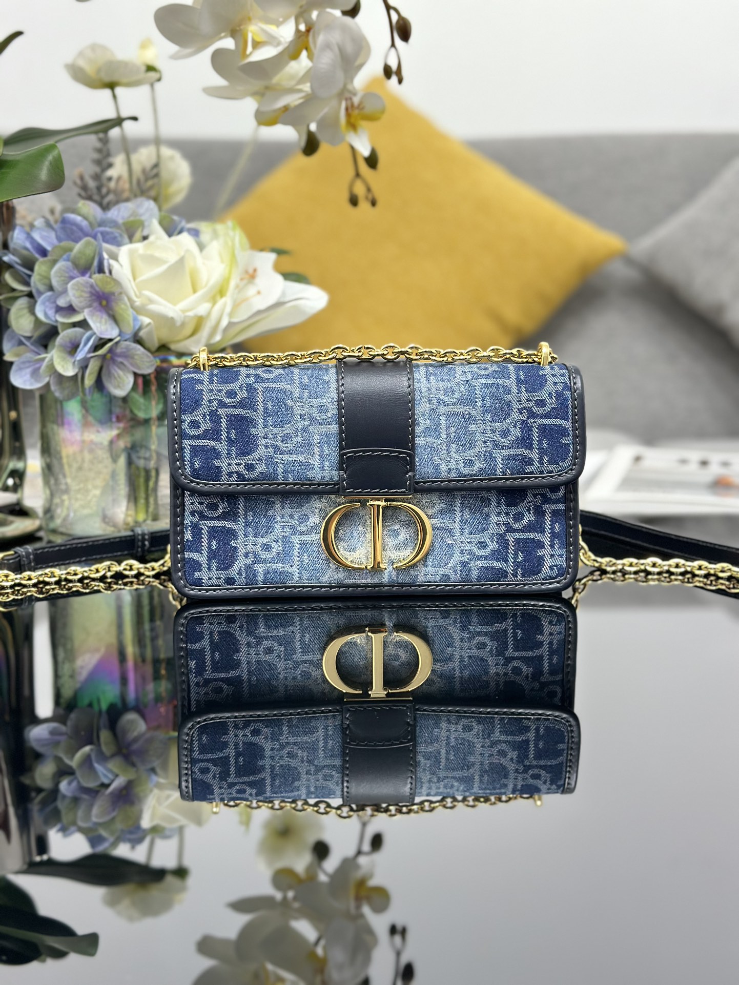 Dior Borse Crossbody & Borse a Tracolla Blu Denim Blue Oro vintage Oblique Catene