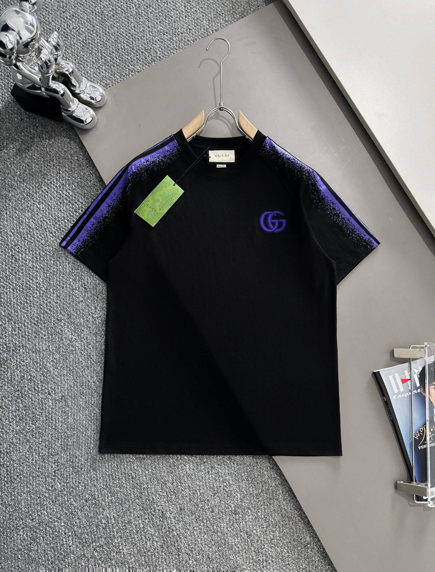 (Llega al día siguiente) GUCCI 2025 nuevo estilo, bolsillo de parche, cinta de rayas de tres líneas, estampado oscuro d…