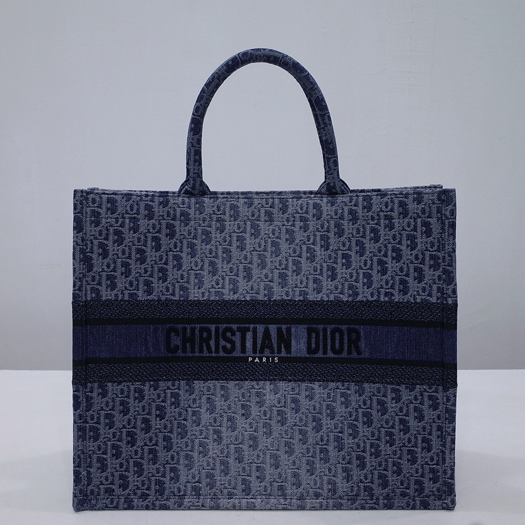 Dior Book Tote Handbags Tote Bags Blue Denim Oblique