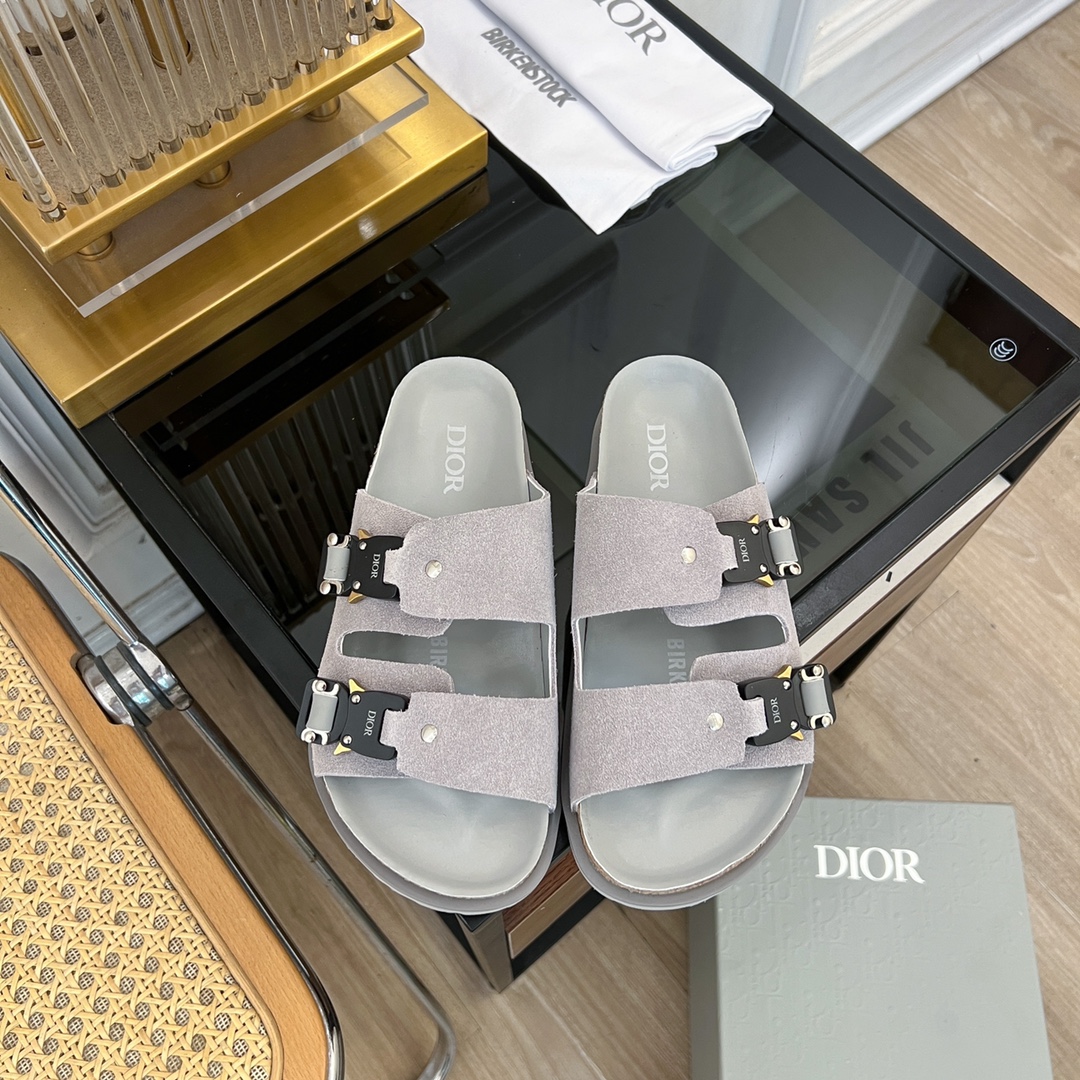 Dior Einwandfrei
 Mules Schuhe Sandalen Badelatschen Grau Unisex Kalbsleder Rindsleder Frost Kautschuk Frühling/Sommer Kollektion Oblique Lässig