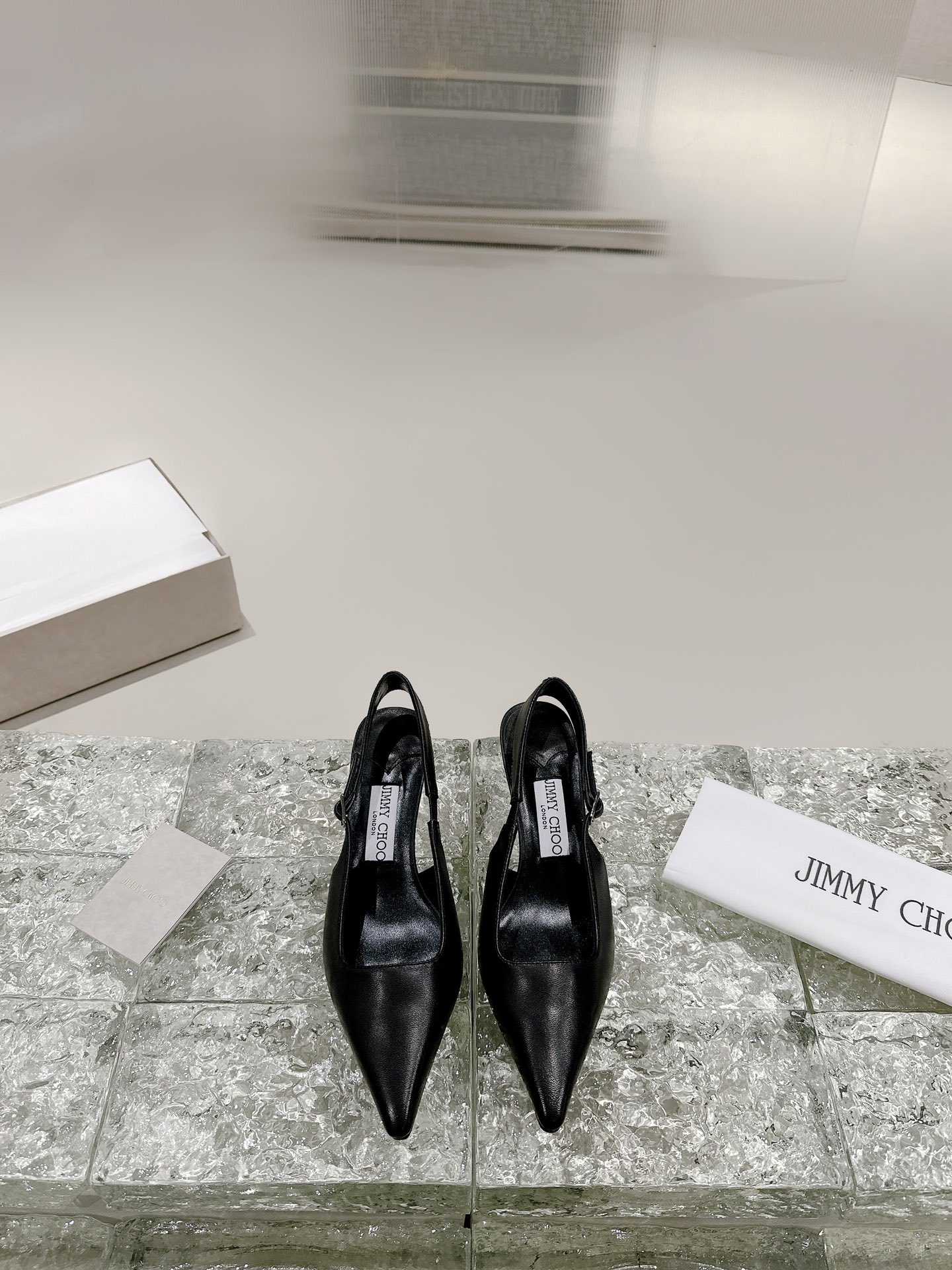 JIMMY CHOO High Heel Sandals Slingback Sandals Pointed Toe Pumps Crystal Straps + Imported Sheepskin Full Grain Crystal Sheepskin