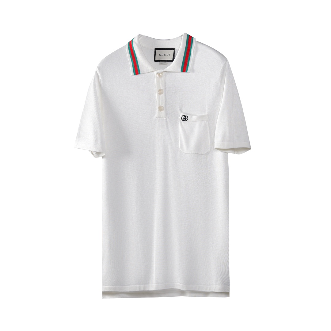 «PL13» Gucci/Gucci Polo de manga corta con cuello y bordado pequeño en rojo y verde 24ss. Tejido piqué de algodón peina…