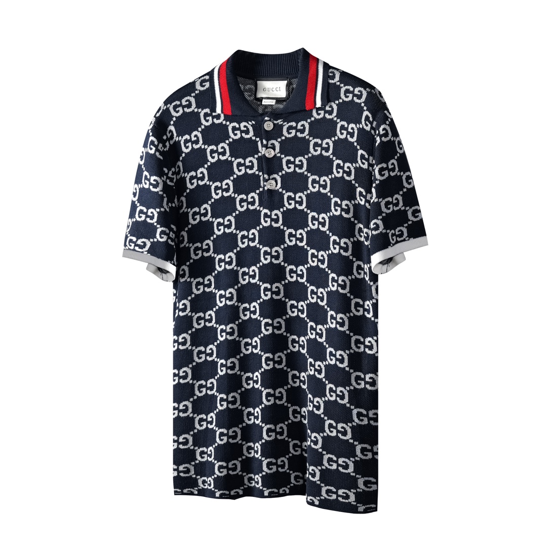 «PL14» Gucci/Gucci Polo de manga corta de punto jacquard con estampado doble G, tejido de algodón mercerizado de primer…