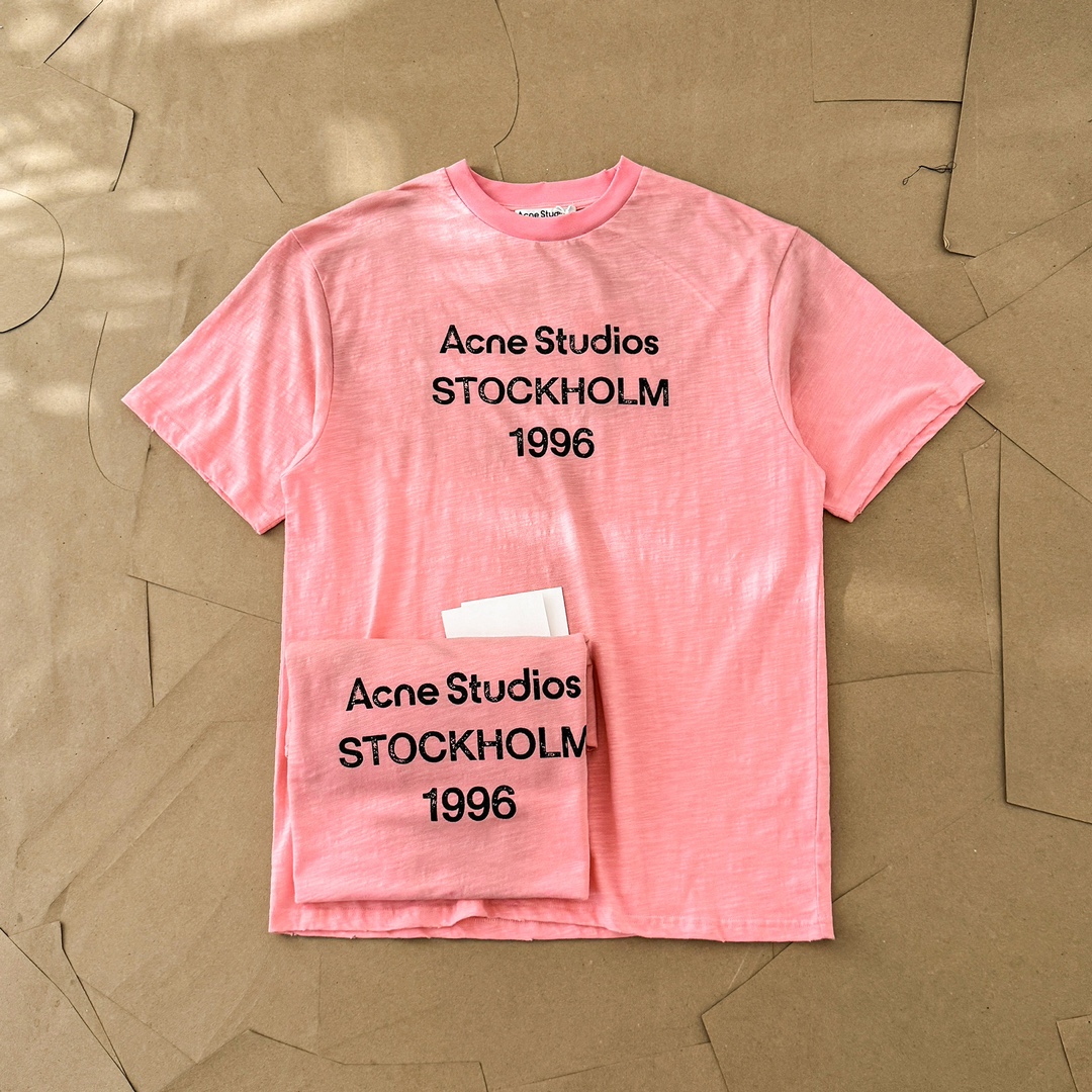 Acne Studios Kleding T-Shirt Zwart Roze Wit Afdrukken Unisex Katoen Lente/Zomercollectie Vintage