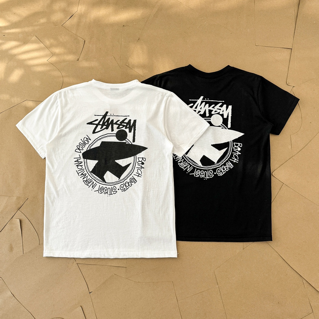 Stussy Kleding T-Shirt Zwart Wit Afdrukken Korte mouw