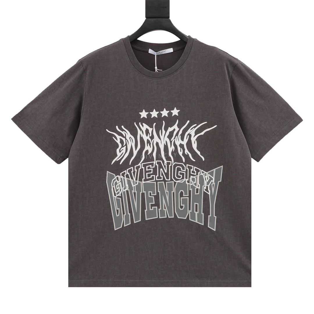 GIVENCHY/纪梵希 五角星元素深灰色情侣款短袖