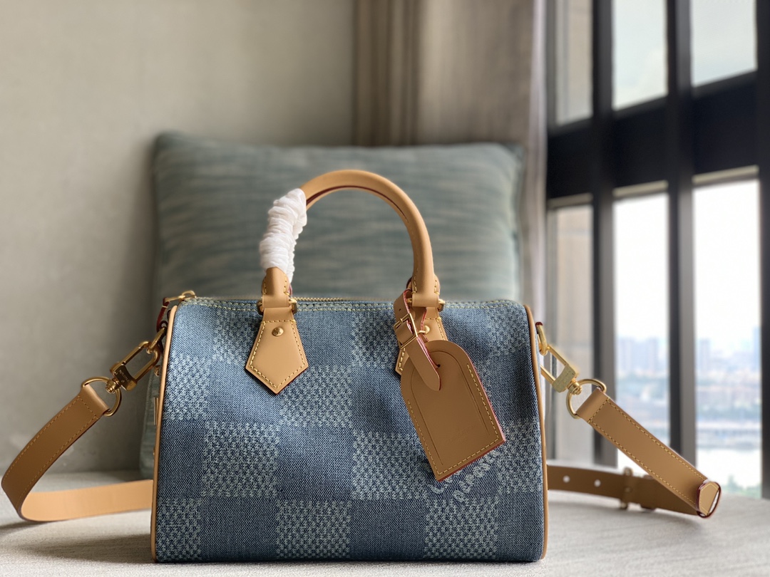 Louis Vuitton Rare edition counter delivery [Speedy 25 handbag] N40700 blue (plaid denim) upgraded version