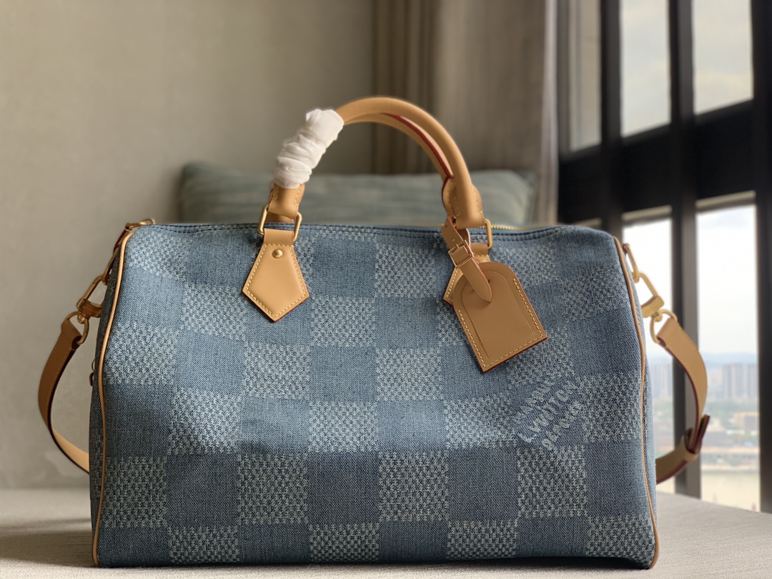 Louis Vuitton Verification counter inspection [SPEEDY 40 BANDOULIERE handbag] N40701 blue (plaid denim)